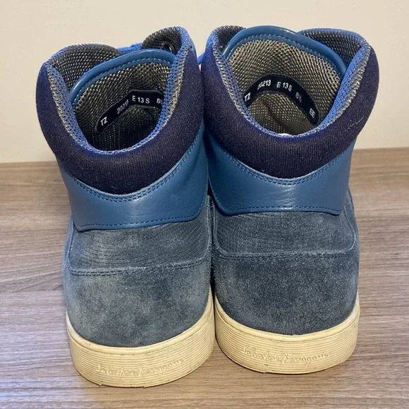 Salvatore Ferragamo Robert leather suede high top sneakers blue 8,5 EE - Picture 3 of 16